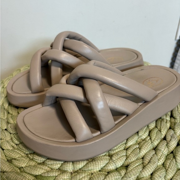 ASH Vanessa Napa Puffy Crisscross Straps Taupe Gray Leather Platform Sandal - Picture 1 of 8